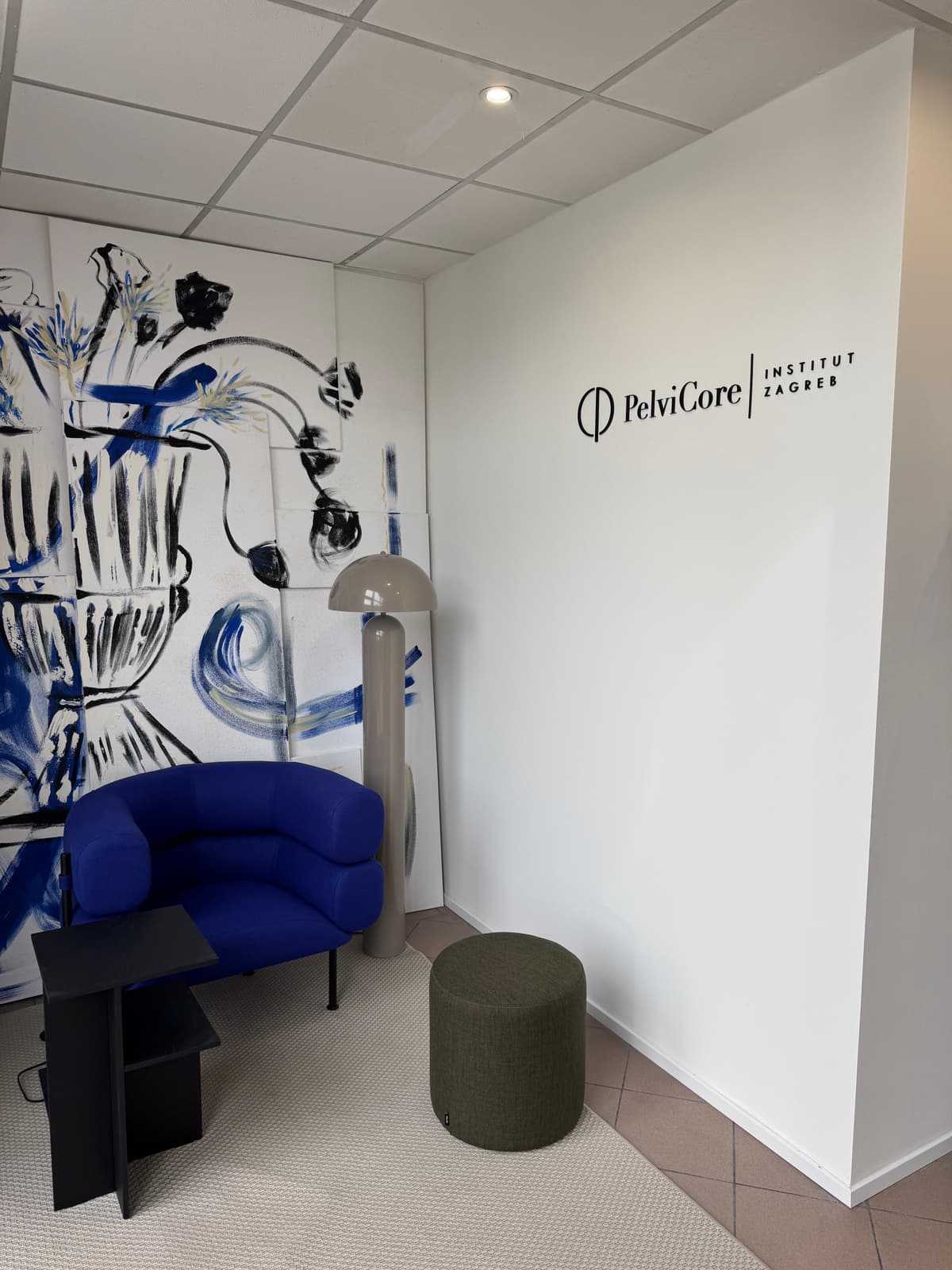 Interijer prostora Instituta s brendiranom zidnom instalacijom